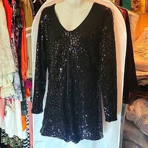 Sequined long sleeved/shorts romper